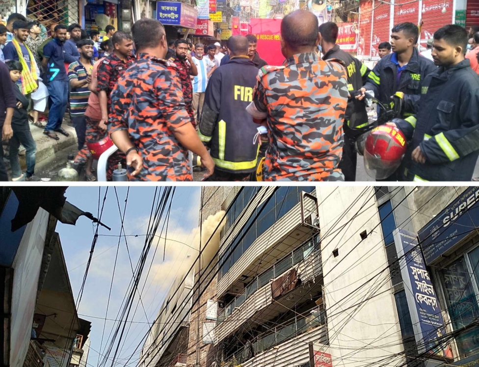বগুড়ায় মেরিনা নদী বাংলা কমপ্লেক্সে আগুন, ২ ঘণ্টার চেষ্টায় নিয়ন্ত্রণে